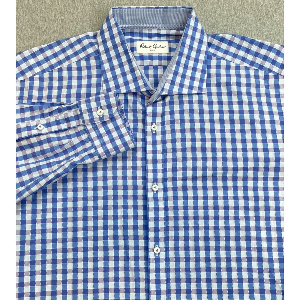 Robert Graham Shirt Mens Check 17.5 (EU44) 100% Cotton Long Sleeve